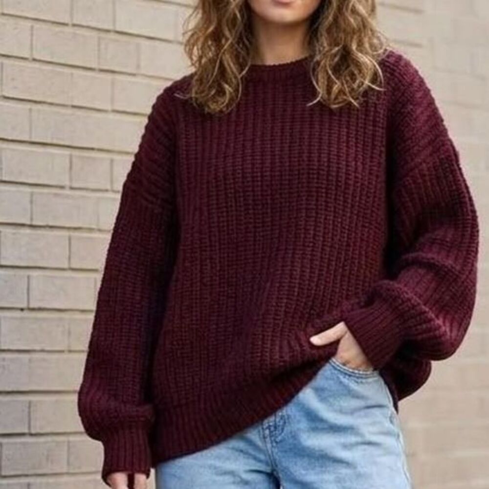 Vintage London Fog Chunky Knit Burgundy Sweater Size XLcabincore cozy classic